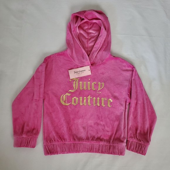NWT Juicy Couture Kids Girls Philox Pink Velour Hoodie Pullover Sweatshirt Sz 7 - Picture 12 of 13
